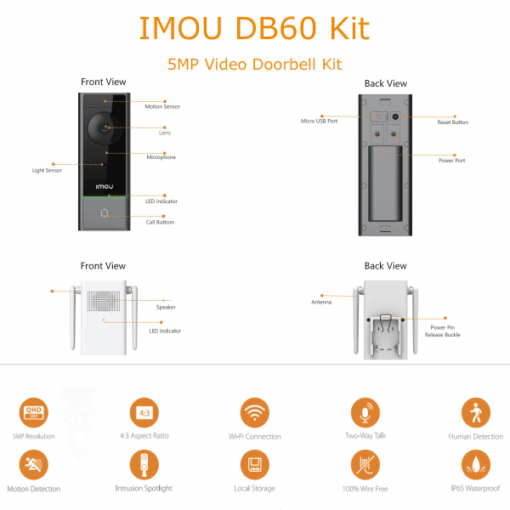 Vidéophone Sans Fil Imou Battery Doorbell 5MP DB60