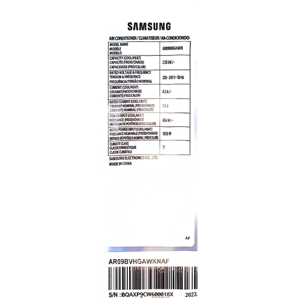 Split Samsung AR‑09BVHGAWK/AF – 9 000 BTU ( inverter ) Split Samsung AR‑09BVHGAWK/AF – 9 000 BTU ( inverter )