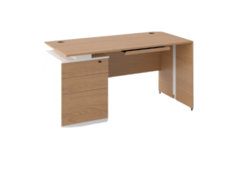 Table de Bureau avec Caisson Intégré et Tiroir Clavier - Design Moderne Bois Clair & Blanc OZ-7001-14