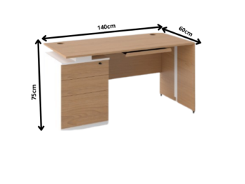 Table de Bureau avec Caisson Intégré et Tiroir Clavier - Design Moderne Bois Clair & Blanc OZ-7001-14