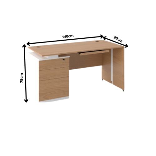 Table de Bureau avec Caisson Intégré et Tiroir Clavier - Design Moderne Bois Clair & Blanc OZ-7001-14