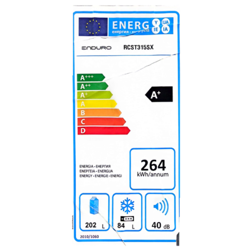 Réfrigérateur Combiné Congélation Bas ENDURO-RCST315SX-315L 3T Defrost A++