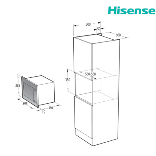 Micro-ondes Encastrable Hisense HB25MOBX7G – 25L, (Grill Quartz, Écran LED Noir)