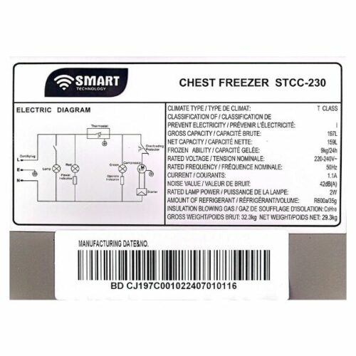 Congélateur Coffre STCC230 – 230 Litres – Froid rapide – Économie d’énergie – Panier amovible