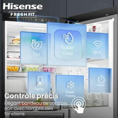 Réfrigérateur 1 Porte Hisense RL5K370GSFC – 372L, FreshFit, No Frost, Inverter & Connecté WiFi