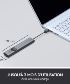 Logitech Spotlight Presenter – Télécommande de Présentation Sans Fil, Laser Numérique, Portée 30m, USB-C & Bluetooth