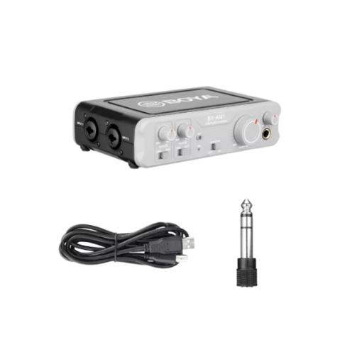 BOYA BY-AM1 – Interface Audio USB 2 Canaux avec XLR/Jack, Monitoring Direct & Alimentation Fantôme