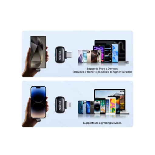 BOYA Mini-12 – Micro Cravate Sans Fil Compact 2TX + 2RX – USB-C & Lightning – Autonomie 30h
