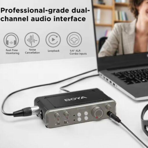 BOYA BY-AM4 – Interface Audio USB-C Double Canal avec MIDI, Monitoring & Suppression de Bruit