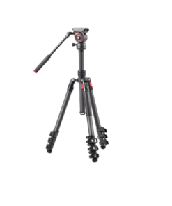 Trépied Caméra- MUFA-BK – Trépied Caméra Professionnel avec Tête Fluide Q5S, Aluminium & Fibre de Carbone, Hauteur Réglable