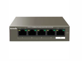 Switch Tenda TEF1105P-4-63W – 5 Ports Fast Ethernet 10/100 Mbps, Dont 4 Ports PoE+, Budget 58W, Plug & Play