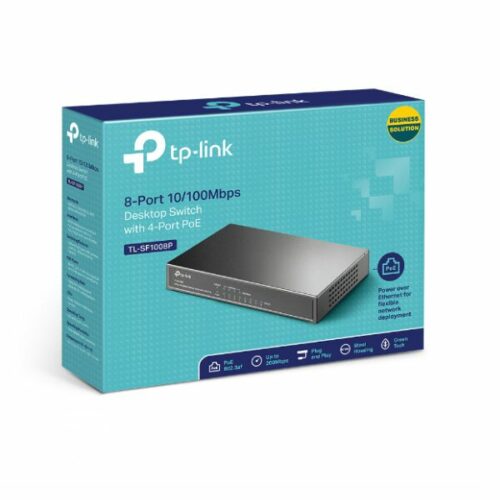 Switch TP-Link TL-SF1008P – 8 Ports Fast Ethernet 10/100 Mbps, Dont 4 Ports PoE, Boîtier Métal, Plug & Play