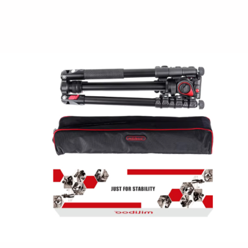 Trépied Caméra- MUFA-BK – Trépied Caméra Professionnel avec Tête Fluide Q5S, Aluminium & Fibre de Carbone, Hauteur Réglable