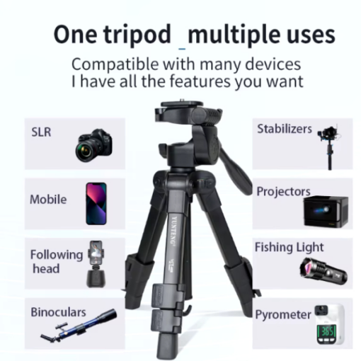 Trépied YUNTENG VCT-608 – Léger & Compact pour Caméra et Téléphone