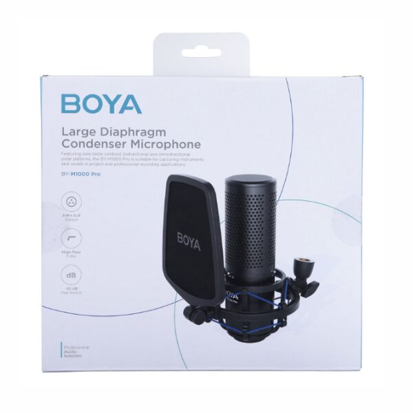 BOYA BY-M1000 Pro – Micro Studio à Condensateur XLR – Directivités Multiples + Filtre Anti-Pop BOYA BY-M1000 Pro – Micro Studio à Condensateur XLR – Directivités Multiples + Filtre Anti-Pop