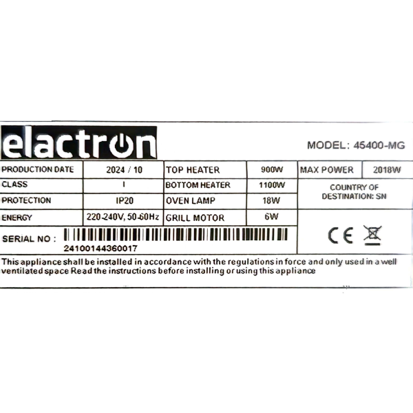 Mini Four électrique Elactron EL‑45400‑MG – 45 Litres Inox (2018 W) Mini Four électrique Elactron EL‑45400‑MG – 45 Litres Inox (2018 W)