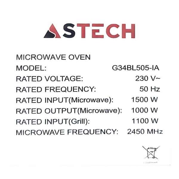 Micro-ondes Astech G34BL505-IA 34L Micro-ondes Astech G34BL505-IA 34L
