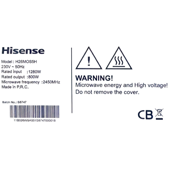 Micro-ondes Hisense H26MOS5H 26L Micro-ondes Hisense H26MOS5H 26L
