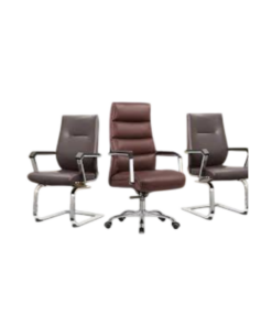 Ensemble fauteuil bureau direction + chaise visiteur cuir marron A805-D808