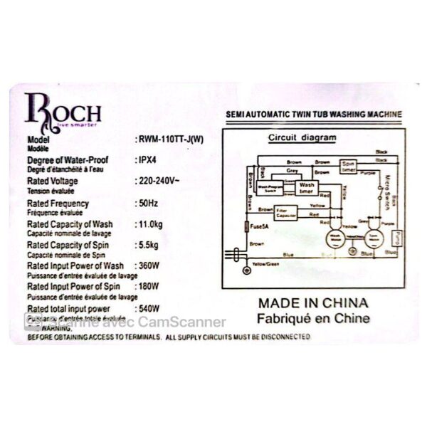 Machine à laver Semi-automatique Roch RWM-910TT-J(W) 9Kg/ 11Kg/ 12Kg/ 14Kg Machine à laver Semi-automatique Roch RWM-910TT-J(W) 9Kg/ 11Kg/ 12Kg/ 14Kg