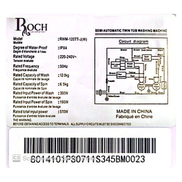 Machine à laver Semi-automatique Roch RWM-910TT-J(W) 9Kg/ 11Kg/ 12Kg/ 14Kg Machine à laver Semi-automatique Roch RWM-910TT-J(W) 9Kg/ 11Kg/ 12Kg/ 14Kg