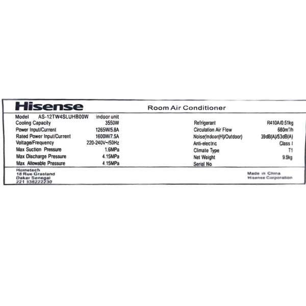 Split Hisense 12000 BTU AS-12TW4SLUH(BW/BB) – (Inverter, WiFi) Split Hisense 12000 BTU AS-12TW4SLUH(BW/BB) – (Inverter, WiFi)