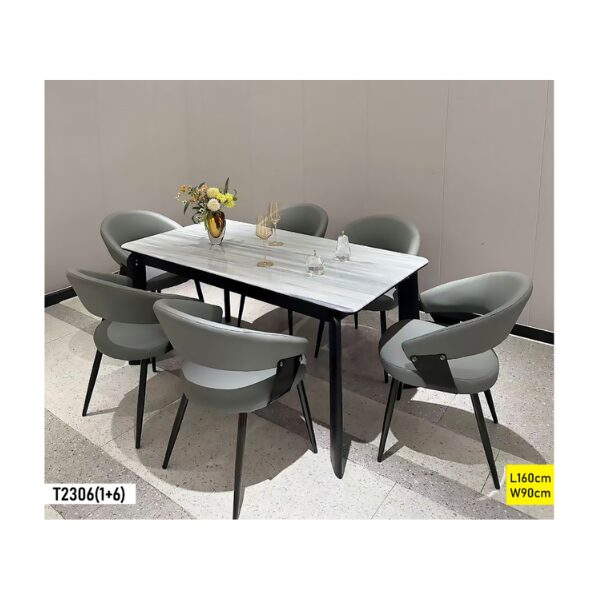 Table à Manger T2301 Marbre 1+6 — L160 x W90 cm Table à Manger T2301 Marbre 1+6 — L160 x W90 cm