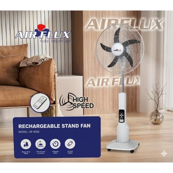 Ventilateur sur pied Rechargeable Airflux AF-8502 avec télécommande Ventilateur sur pied Rechargeable Airflux AF-8502 avec télécommande