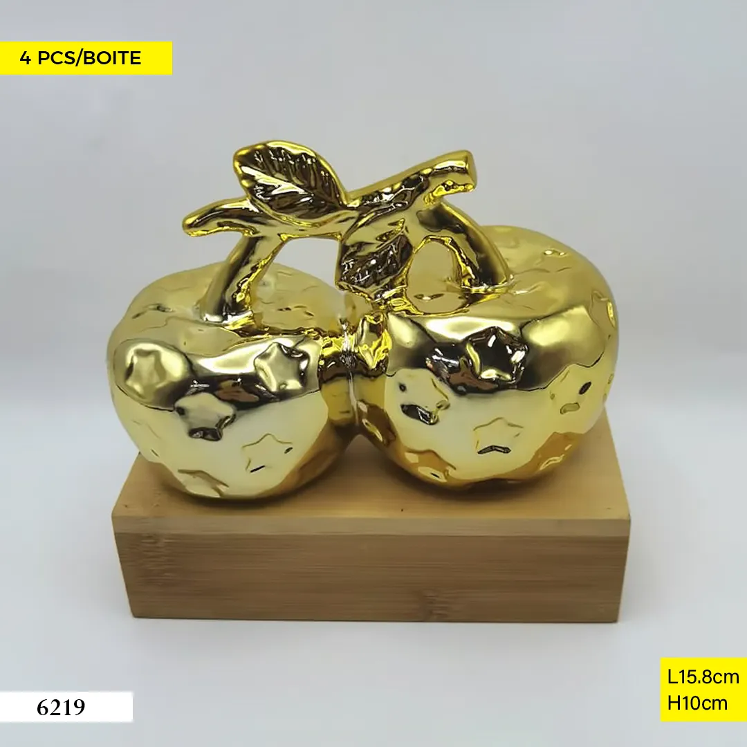 Figurine décorative double pomme dorée 6219 Figurine décorative double pomme dorée 6219