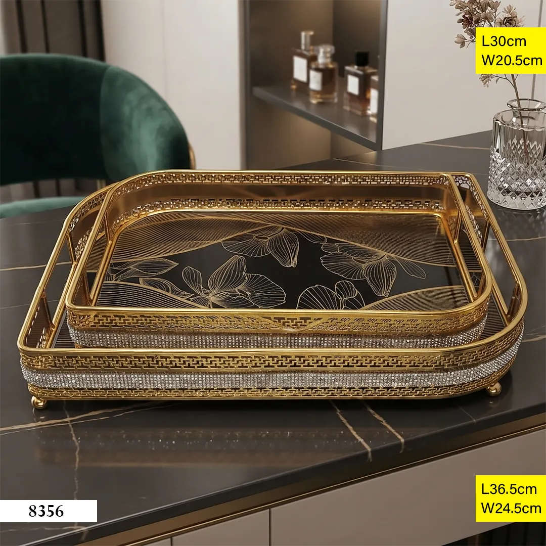 Ensemble de plateaux décoratifs miroir avec motifs floraux 8356 Ensemble de plateaux décoratifs miroir avec motifs floraux 8356