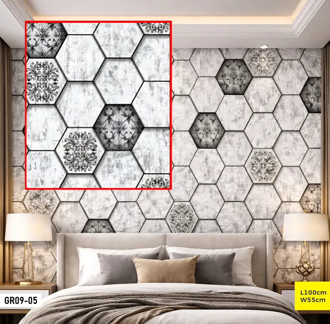 Papier peint hexagonal ornemental gris GR09-05 Papier peint hexagonal ornemental gris GR09-05