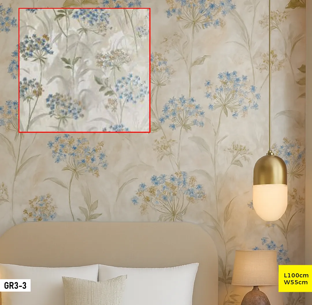 Papier peint floral bleu et beige GR3-3 Papier peint floral bleu et beige GR3-3