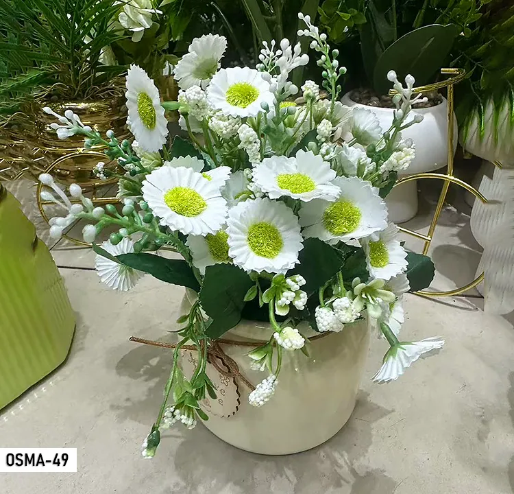 Composition florale artificielle pot crème rosier marguerite verte – osma-49 OSMA-49 Composition florale artificielle pot crème rosier marguerite verte – osma-49 OSMA-49