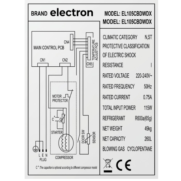 Réfrigérateur combiné ELACTRON EL 105CBD-260L (Avec Fontaine) Réfrigérateur combiné ELACTRON EL 105CBD-260L (Avec Fontaine)