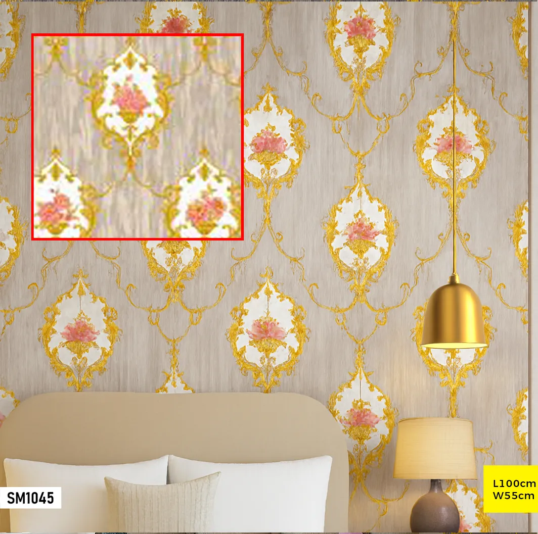 Papier peint motif floral médaillon beige SM1045 Papier peint motif floral médaillon beige SM1045