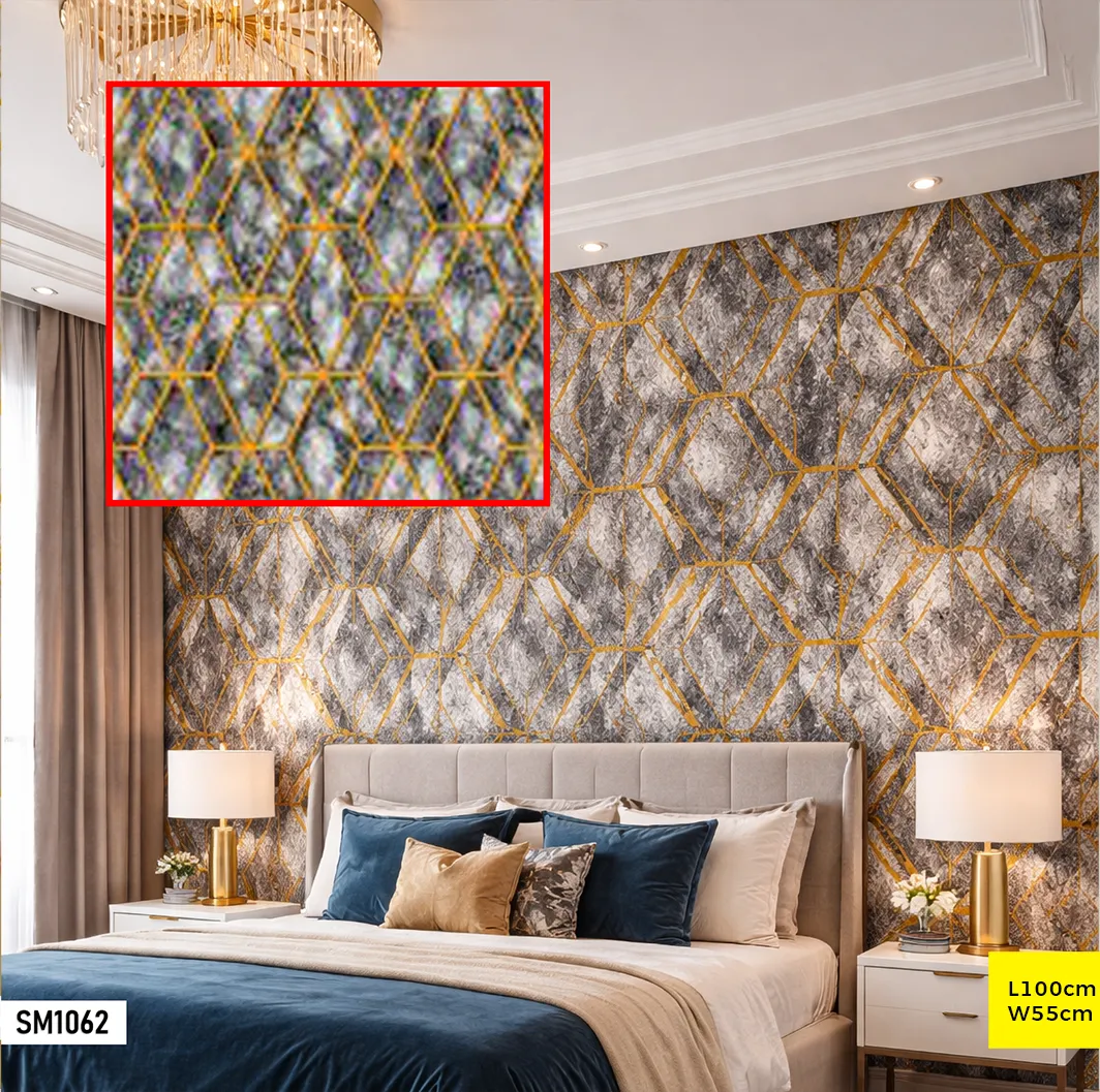 Papier peint motif hexagonal gris et or SM1062 Papier peint motif hexagonal gris et or SM1062