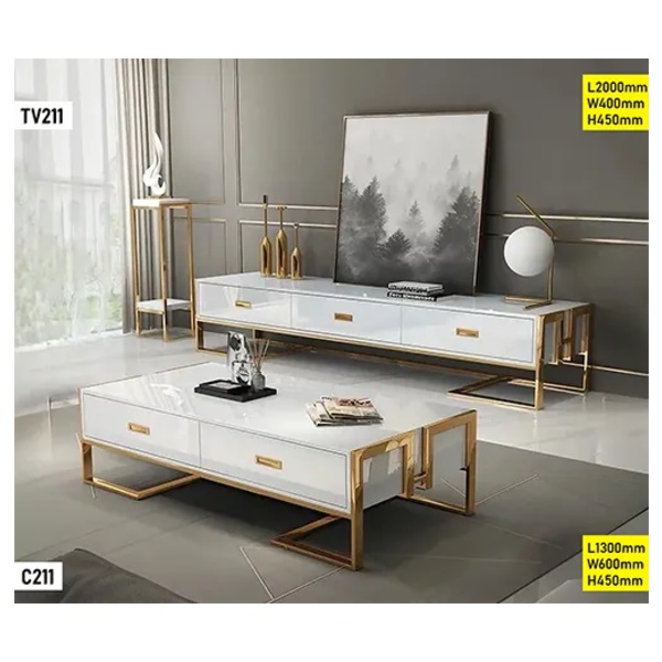 Ensemble meuble TV + table basse TV211+C211 Blanc Ensemble meuble TV + table basse TV211+C211 Blanc